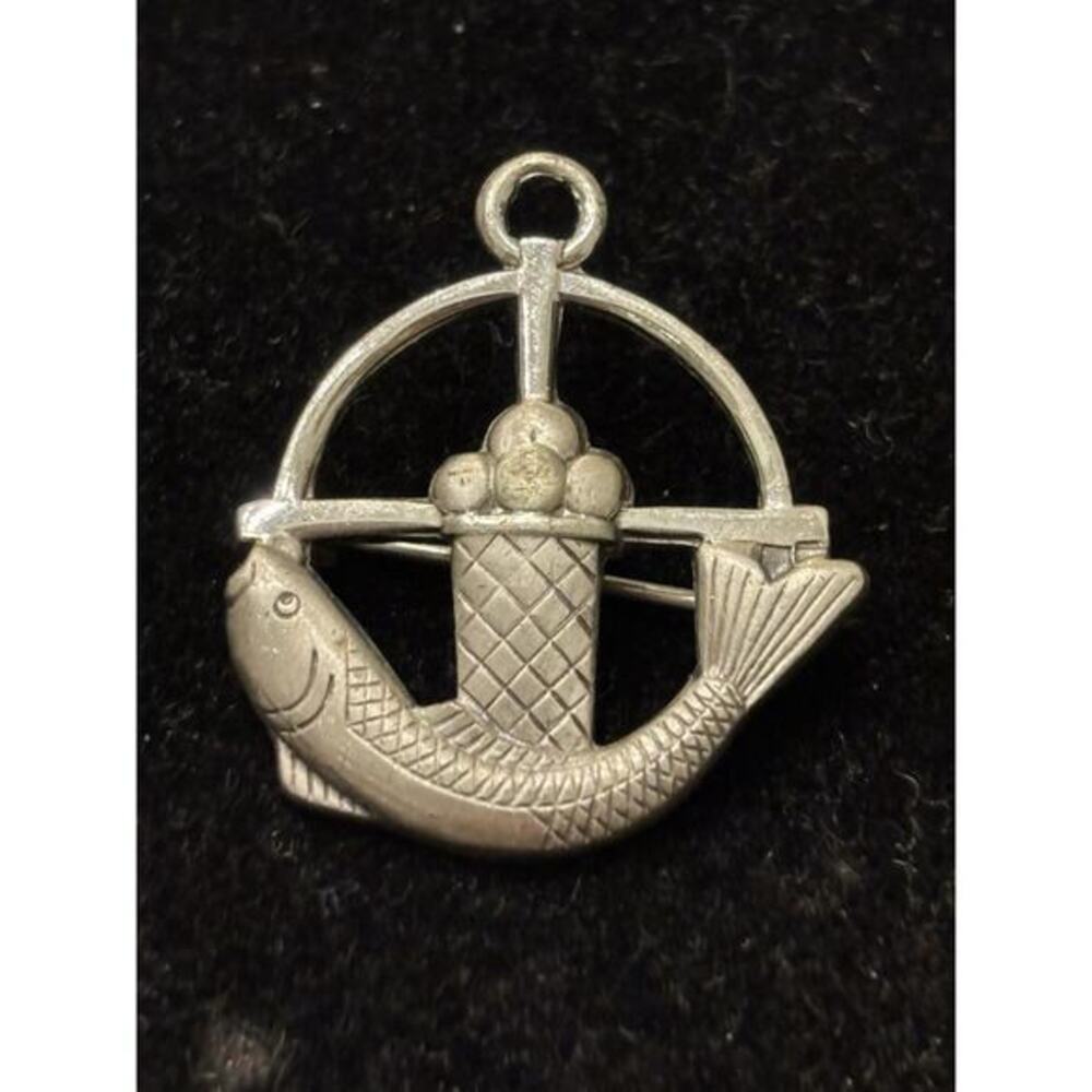 CREED 925 Sterling Silver Vintage Fish & Bread Christian Brooch Pin